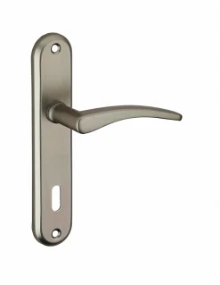Hot Thirard Ensemble de poignées pour porte de chambre Vesta trou de clé, carré 7mm, entr'axes 165mm, nickelé satiné -