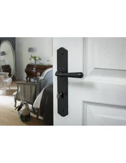 New Thirard Ensemble de poignées pour porte de chambre Charon trou de clé, carré 7mm, entr'axes 195mm, acier patiné -