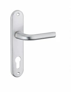 SP Ensemble de poignées pour porte d'entrée Leto trou de cylindre, carré 7mm, entr'axes 165mm, argent -* Poignée Sur Plaque