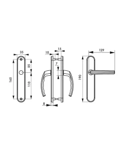 Thirard Ensemble de poignées pour porte intérieure Sultane sans trou, carré 7mm, entr'axes 165mm, argent -* Poignée Sur Plaque