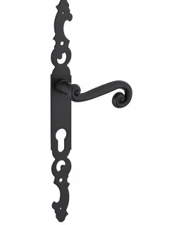 Thirard Ensemble de poignées pour porte d'entrée Coq trou de cylindre, carré 7mm, entr'axes 195mm, laqué noir -* Poignée De Porte Intérieure