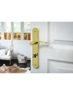 Thirard Ensemble de poignées pour porte de chambre Dionysos trou de clé, carré 7mm, entr'axes 195mm, laitonné -* Poignée Sur Plaque|Poignée De Porte Intérieure