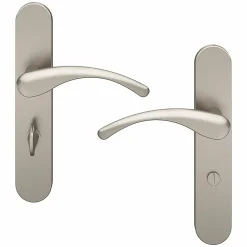 Clearance GoodHome Ensemble poignée sur plaque rond à condamnation Ruis effet nickel satin gris L.138.5mm x l.42mm entraxe 165-195mm