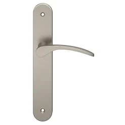 GoodHome Ensemble poignée sur plaque rond Beare effet nickel satin gris L.110.5mm x l.40mm entraxe 195mm* Poignée Sur Plaque|Poignée De Porte Intérieure