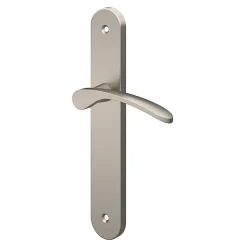 GoodHome Ensemble poignée sur plaque rond Beare effet nickel satin gris L.110.5mm x l.40mm entraxe 195mm* Poignée Sur Plaque|Poignée De Porte Intérieure