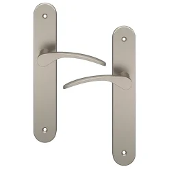 GoodHome Ensemble poignée sur plaque rond Beare effet nickel satin gris L.110.5mm x l.40mm entraxe 195mm* Poignée Sur Plaque|Poignée De Porte Intérieure