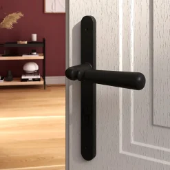 Outlet GoodHome Ensemble poignée sur plaque rond Kilhog effet nickel noir L.130mm x l.24.5mm entraxe 195mm