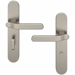 GoodHome Ensemble poignée sur plaque rond à condamnation Prat effet nickel satin gris L.129mm x l.42mm entraxe 165-195mm* Poignée Sur Plaque|Poignée De Porte Intérieure