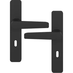 GoodHome Ensemble poignée sur plaque rectangulaire serrure Kerver effet nickel mat noir L.128mm x l.42mm entraxe 165-195mm* Poignée Sur Plaque|Poignée De Porte Intérieure