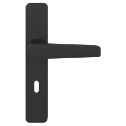 GoodHome Ensemble poignée sur plaque rectangulaire serrure Kerver effet nickel mat noir L.128mm x l.42mm entraxe 165-195mm* Poignée Sur Plaque|Poignée De Porte Intérieure