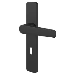 GoodHome Ensemble poignée sur plaque rectangulaire serrure Kerver effet nickel mat noir L.128mm x l.42mm entraxe 165-195mm* Poignée Sur Plaque|Poignée De Porte Intérieure
