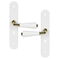 GoodHome Ensemble poignée sur plaque Droit serrure Porcelaine Vras blanc L.115mm x l.45mm entraxe 195mm* Poignée Sur Plaque|Poignée De Porte Intérieure