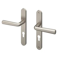 Sale GoodHome Ensemble poignée sur plaque rond Dizel effet nickel satin gris L.121.5mm x l.33mm entraxe 195mm