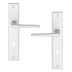 Ensemble poignée sur plaque rectangulaire serrure Colan effet argenté satin gris L.106mm x l.39.8mm entraxe 195mm* Poignée Sur Plaque|Poignée De Porte Intérieure