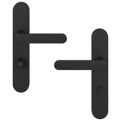 GoodHome Ensemble poignée sur plaque rond à condamnation Minzh effet nickel mat noir L.120mm x l.42mm entraxe 165-195mm* Poignée Sur Plaque|Poignée De Porte Intérieure