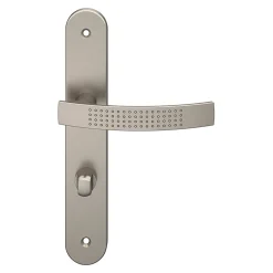 Outlet GoodHome Ensemble poignée sur plaque rond à condamnation Diss effet nickel satin gris L.139mm x l.40mm entraxe 195mm