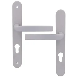 GoodHome Ensemble poignée sur plaque Incurvé Primel mat blanc L.126mm x l.33mm entraxe 195mm* Poignée De Porte D'Entrée|Poignée De Porte Extérieure
