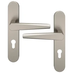 New GoodHome Ensemble poignée sur plaque rondcylindre Keri effet nickel satin gris L.140mm x l.42mm entraxe 165-195mm