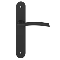 Sale GoodHome Ensemble poignée sur plaque rond Hirel effet nickel mat noir L.128mm x l.40mm entraxe 195mm