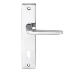 Ensemble poignée sur plaque rectangulaire serrure Colan effet chromé brillant gris L.106mm x l.39.8mm entraxe 165mm* Poignée Sur Plaque