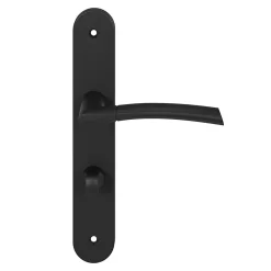 GoodHome Ensemble poignée sur plaque rond à condamnation Hirel effet nickel mat noir L.128mm x l.40mm entraxe 195mm* Poignée Sur Plaque|Poignée De Porte Intérieure