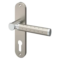 Clearance GoodHome Ensemble poignée sur plaque rondcylindre Brigg effet chrome et nickel satin gris L.132mm x l.40mm entraxe 165mm