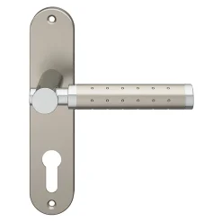 Clearance GoodHome Ensemble poignée sur plaque rondcylindre Brigg effet chrome et nickel satin gris L.132mm x l.40mm entraxe 165mm