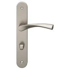 GoodHome Ensemble poignée sur plaque rond à condamnation Breage effet nickel satin gris L.120.5mm x l.40mm entraxe 195mm* Poignée Sur Plaque|Poignée De Porte Intérieure