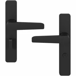 GoodHome Ensemble poignée sur plaque rectangulaire à condamnation Kerver effet nickel mat noir L.128mm x l.42mm entraxe 165-195mm* Poignée Sur Plaque|Poignée De Porte Intérieure