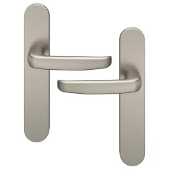 Hot GoodHome Ensemble poignée sur plaque rond Govlin effet nickel satin gris L.130mm x l.42mm entraxe 165-195mm