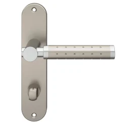 GoodHome Ensemble poignée sur plaque rond à condamnation Brigg effet chrome et nickel satin gris L.132mm x l.40mm entraxe 165mm* Poignée Sur Plaque|Poignée De Porte Intérieure