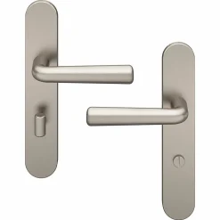 GoodHome Ensemble poignée sur plaque rond à condamnation Dizel effet nickel satin gris L.121.5mm x l.42mm entraxe 165-195mm* Poignée Sur Plaque|Poignée De Porte Intérieure