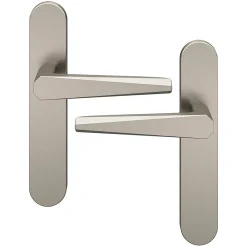 Discount GoodHome Ensemble poignée sur plaque rond Keri effet nickel satin gris L.140mm x l.42mm entraxe 165-195mm