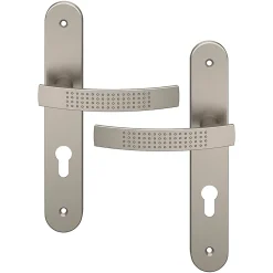Best GoodHome Ensemble poignée sur plaque rondcylindre Diss effet nickel satin gris L.139mm x l.40mm entraxe 195mm