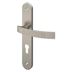 Best GoodHome Ensemble poignée sur plaque rondcylindre Diss effet nickel satin gris L.139mm x l.40mm entraxe 195mm
