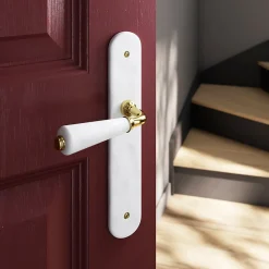 New GoodHome Ensemble poignée sur plaque Droit Porcelaine Vras blanc L.115mm x l.45mm entraxe 195mm