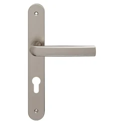 GoodHome Ensemble poignée sur plaque Incurvé Primel effet nickel satin gris L.126mm x l.33mm entraxe 195mm* Poignée De Porte D'Entrée|Poignée Sur Plaque