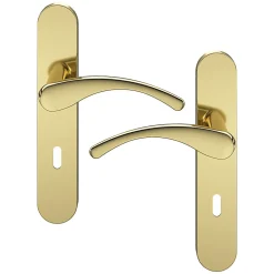 Discount GoodHome Ensemble poignée sur plaque rond serrure Ruis effet laiton doré L.138.5mm x l.42mm entraxe 165-195mm