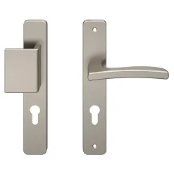 Online GoodHome Ensemble poignée sur plaque rectangulaire Irvil effet nickel satin gris l.x l.40mm entraxe 195mm