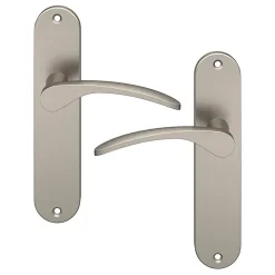 New GoodHome Ensemble poignée sur plaque rond Beare effet nickel satin gris L.110.5mm x l.40mm entraxe 165mm