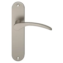 New GoodHome Ensemble poignée sur plaque rond Beare effet nickel satin gris L.110.5mm x l.40mm entraxe 165mm