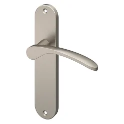 New GoodHome Ensemble poignée sur plaque rond Beare effet nickel satin gris L.110.5mm x l.40mm entraxe 165mm