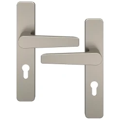 GoodHome Ensemble poignée sur plaque rectangulairecylindre Kerver effet nickel satin gris L.128mm x l.42mm entraxe 165-195mm* Poignée Sur Plaque|Poignée De Porte Intérieure