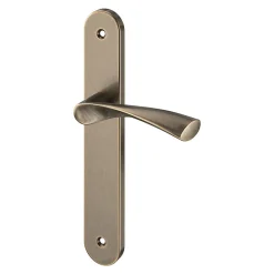 GoodHome Ensemble poignée sur plaque rond Breage effet laiton satin doré L.120.5mm x l.40mm entraxe 195mm* Poignée Sur Plaque|Poignée De Porte Intérieure