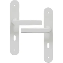 GoodHome Ensemble poignée sur plaque Incurvé serrure Primel mat blanc L.126mm x l.40mm entraxe 195mm