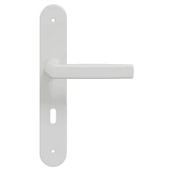 GoodHome Ensemble poignée sur plaque Incurvé serrure Primel mat blanc L.126mm x l.40mm entraxe 195mm