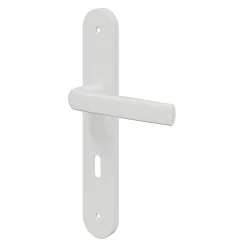 GoodHome Ensemble poignée sur plaque Incurvé serrure Primel mat blanc L.126mm x l.40mm entraxe 195mm