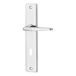 Clearance Ensemble poignée sur plaque rectangulaire serrure Colan effet chromé brillant gris L.106mm x l.39.8mm entraxe 195mm
