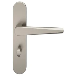 New GoodHome Ensemble poignée sur plaque rond à condamnation Keri effet nickel satin gris L.140mm x l.42mm entraxe 165-195mm