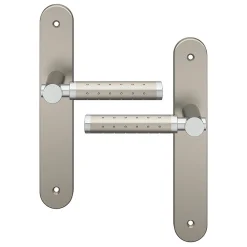 Sale GoodHome Ensemble poignée sur plaque rond Brigg effet chrome et nickel satin gris L.132mm x l.40mm entraxe 195mm